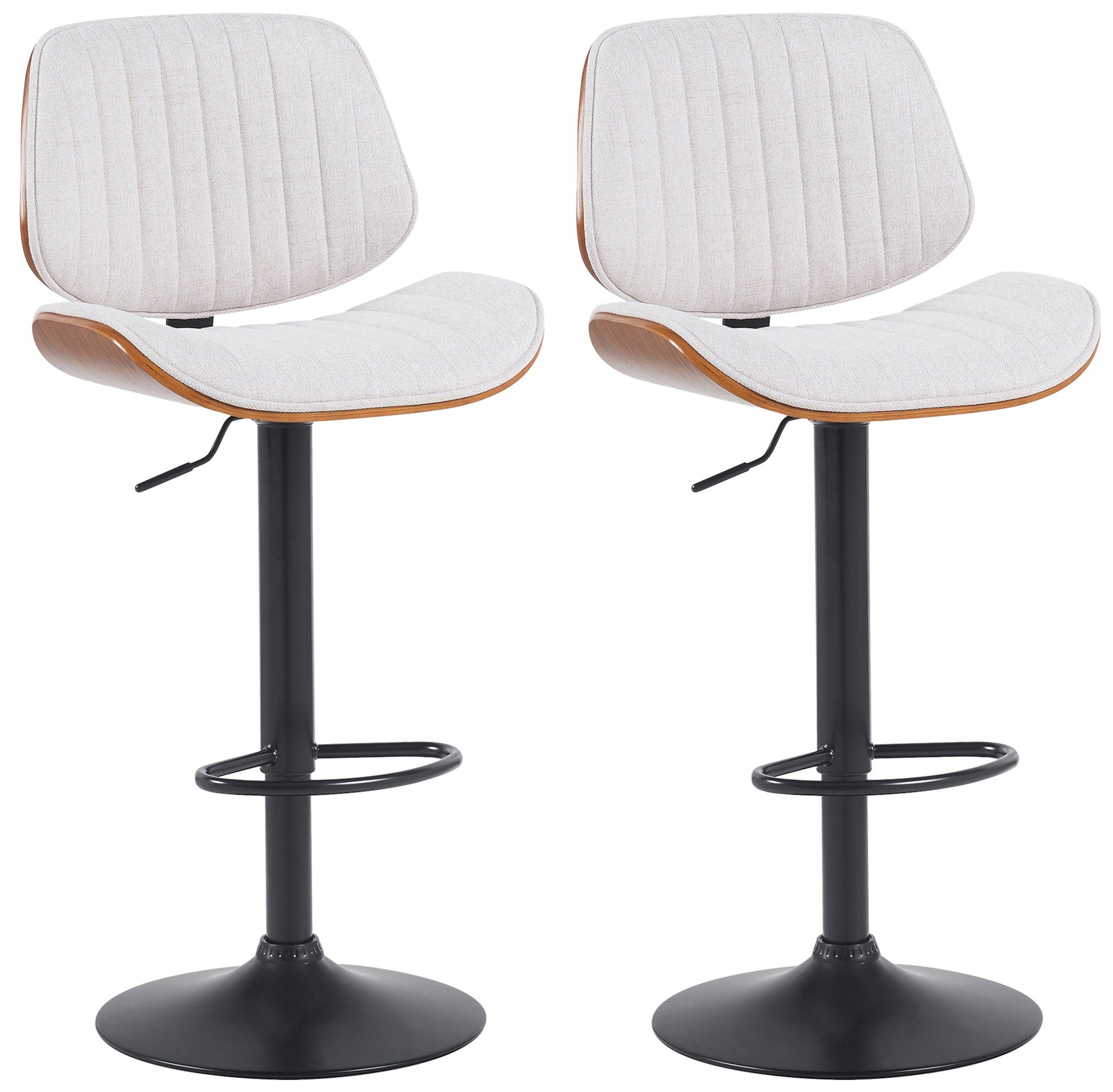 2-delige set Barkrukken - Hoge Stoelen - In Hoogte Verstelbaar & Draaibaar Kleur walnoot/creme Onderstel Kleur zwart