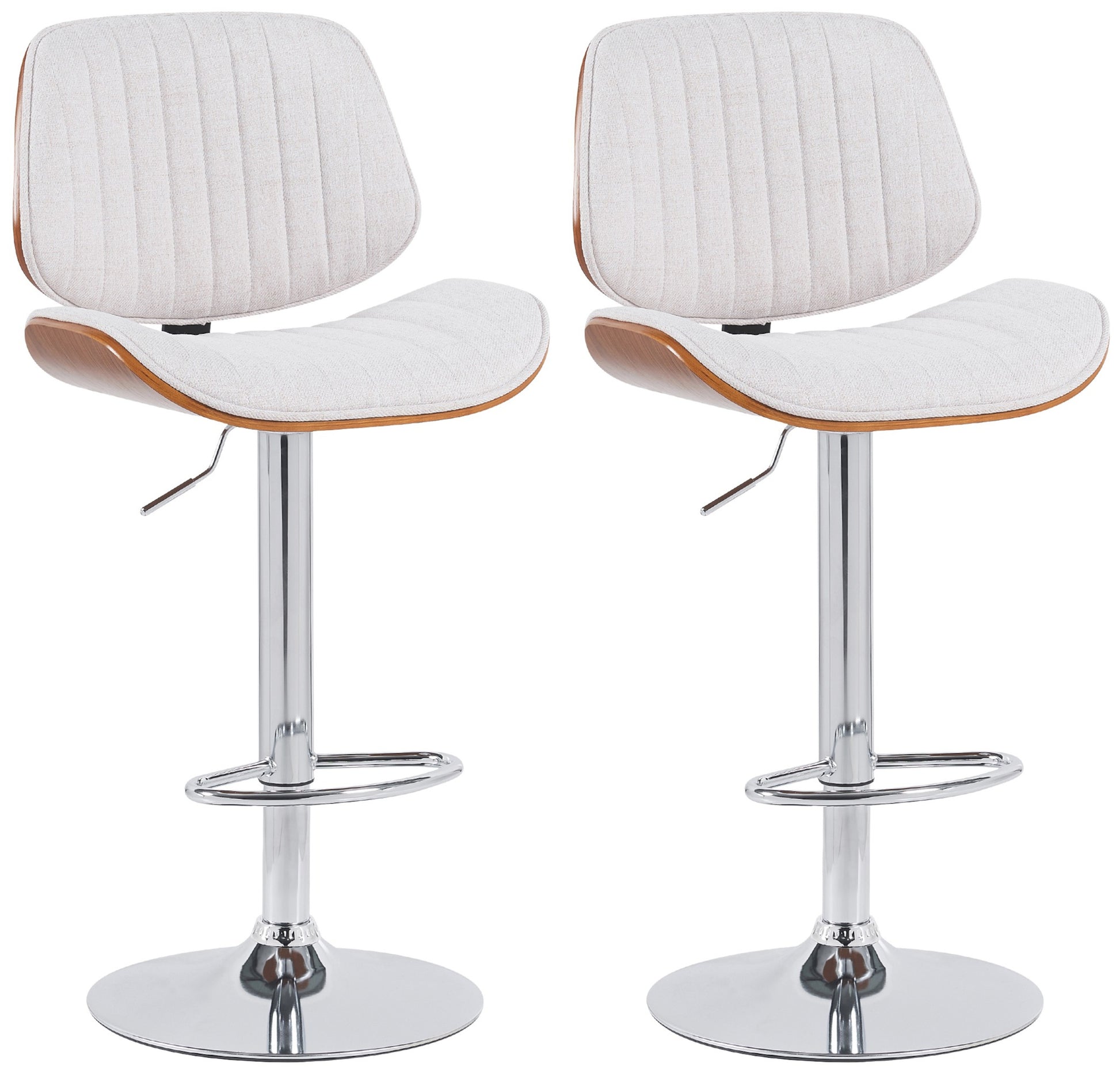 2-delige set Barkrukken - Hoge Stoelen - In Hoogte Verstelbaar & Draaibaar Kleur walnoot/creme Onderstel Kleur chroom