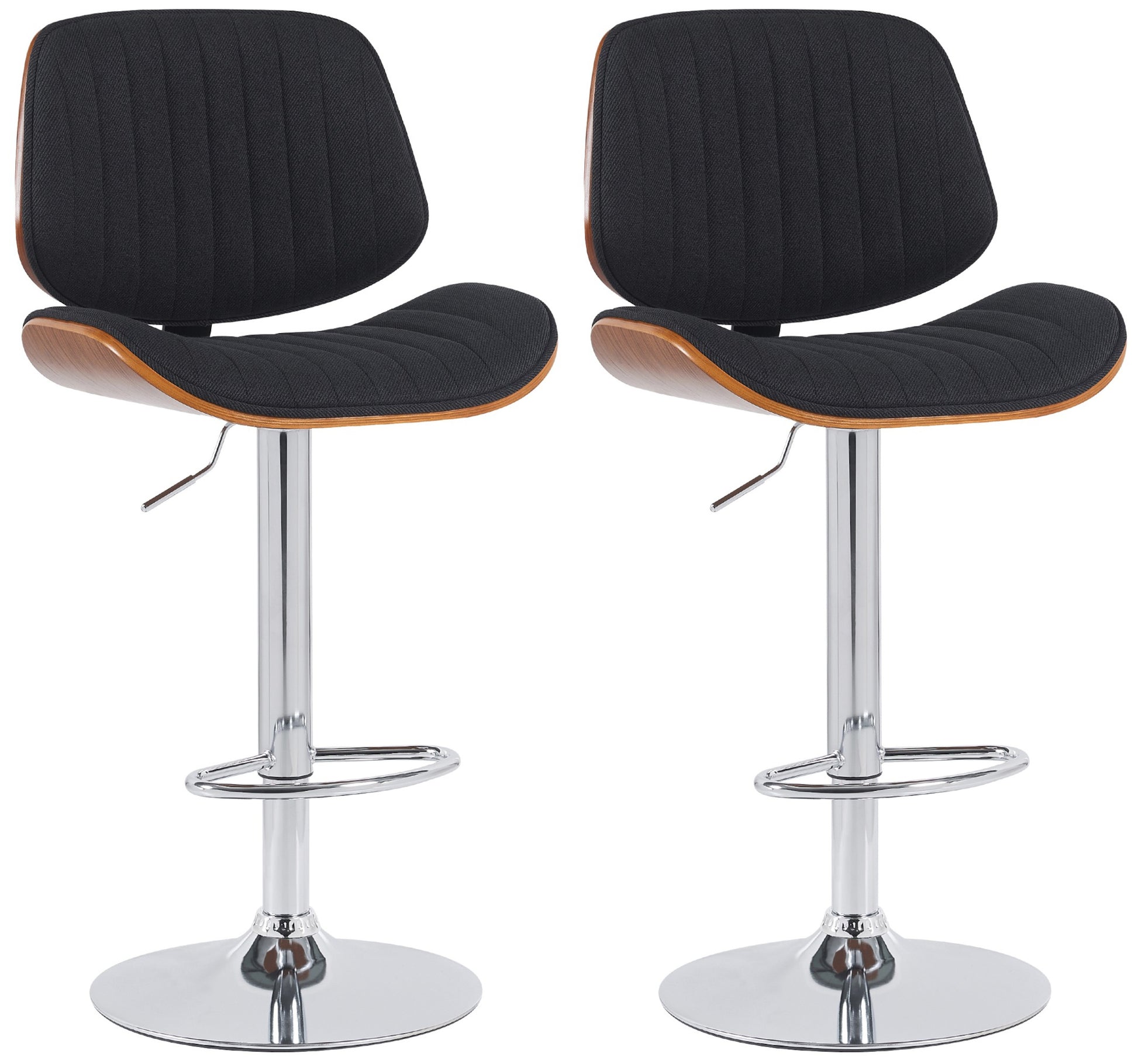 2-delige set Barkrukken - Hoge Stoelen - In Hoogte Verstelbaar & Draaibaar Kleur walnoot/zwart Onderstel Kleur chroom