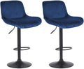 2-delige set Barkrukken Zwart - Barstoelen - Verstelbaar Comfort Kleur blauw Materiaal zacht