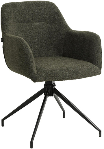 Donkergroene Eetkamerstoel Merlinda, draaistoel, Teddy Stof – 360° draaibaar, extra zitcomfort Kleur donkergroen
