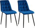 2-delige set Eetkamerstoelen - Fluwelen Stoelen - Hoog Zitcomfort Kleur donkerblauw Materiaal zacht