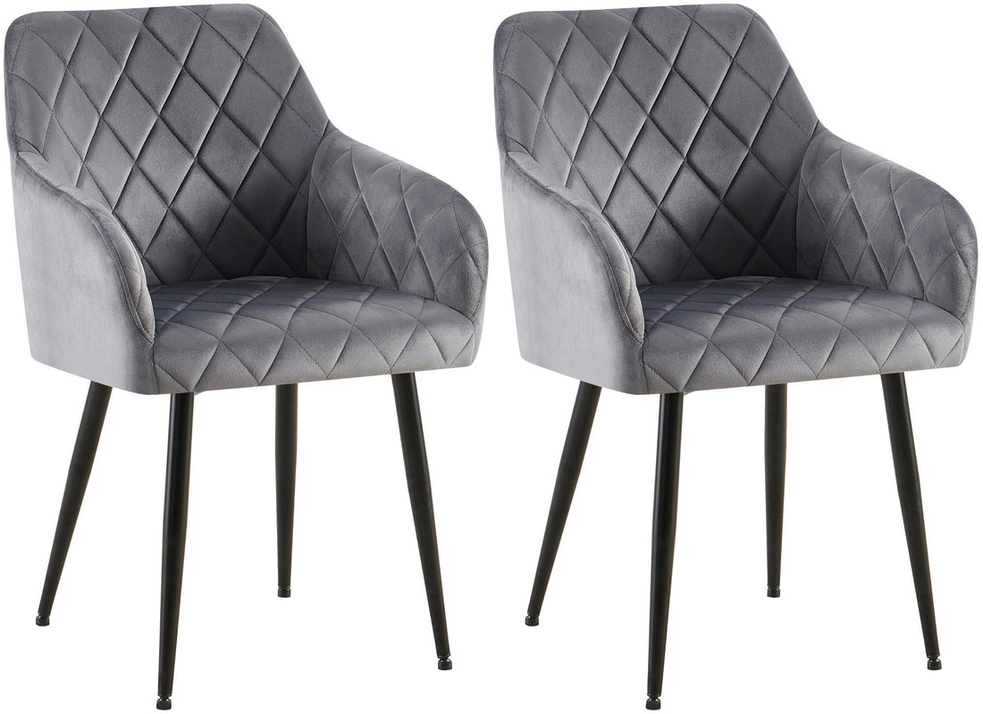 2-delige Set Eetkamerstoelen - Fluwelen Zitstoelen - Comfortabele Zithouding, Tot 150 kg Kleur donkergrijs Materiaal onderstel Metaal matzwart