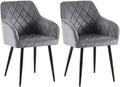 2-delige Set Eetkamerstoelen - Fluwelen Zitstoelen - Comfortabele Zithouding, Tot 150 kg Kleur donkergrijs Materiaal onderstel Metaal matzwart