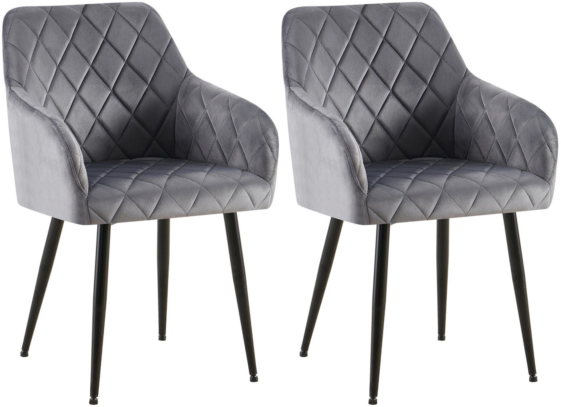2-delige Set Eetkamerstoelen - Fluwelen Zitstoelen - Comfortabele Zithouding, Tot 150 kg Kleur donkergrijs Materiaal onderstel Metaal matzwart