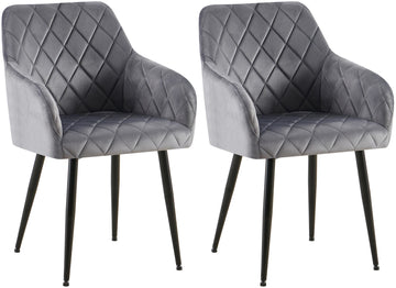 2-delige Set Eetkamerstoelen - Fluwelen Zitstoelen - Comfortabele Zithouding, Tot 150 kg Kleur donkergrijs Materiaal onderstel Metaal matzwart