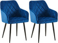 2-delige Set Eetkamerstoelen - Fluwelen Zitstoelen - Comfortabele Zithouding, Tot 150 kg Kleur donkerblauw Materiaal onderstel Metaal matzwart