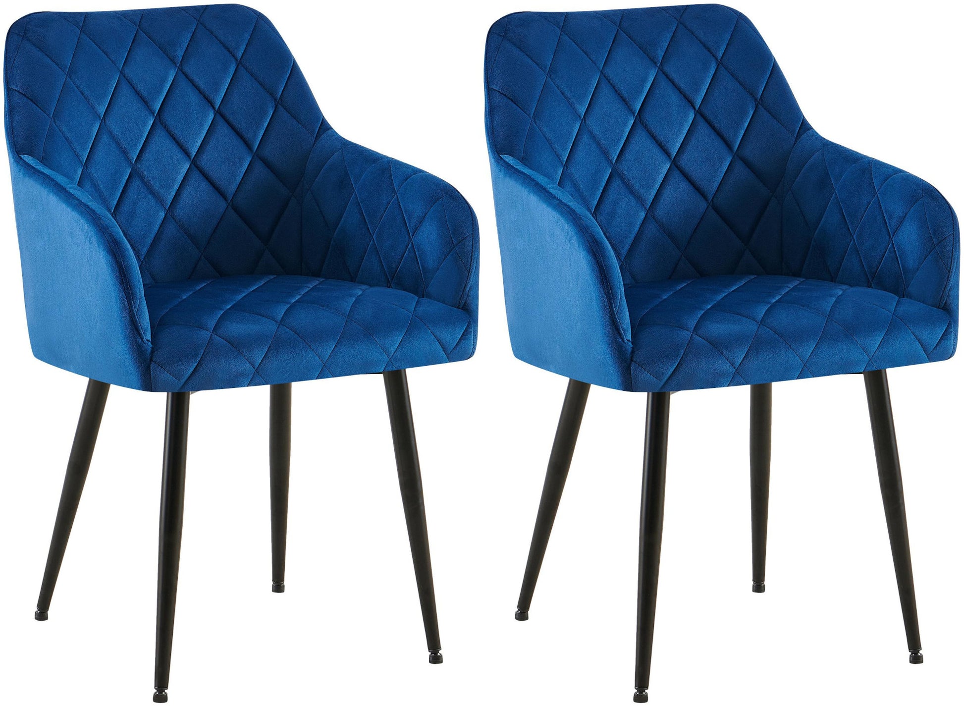 2-delige Set Eetkamerstoelen - Fluwelen Zitstoelen - Comfortabele Zithouding, Tot 150 kg Kleur donkerblauw Materiaal onderstel Metaal matzwart