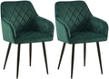2-delige Set Eetkamerstoelen - Fluwelen Zitstoelen - Comfortabele Zithouding, Tot 150 kg Kleur groen Materiaal onderstel Metaal matzwart