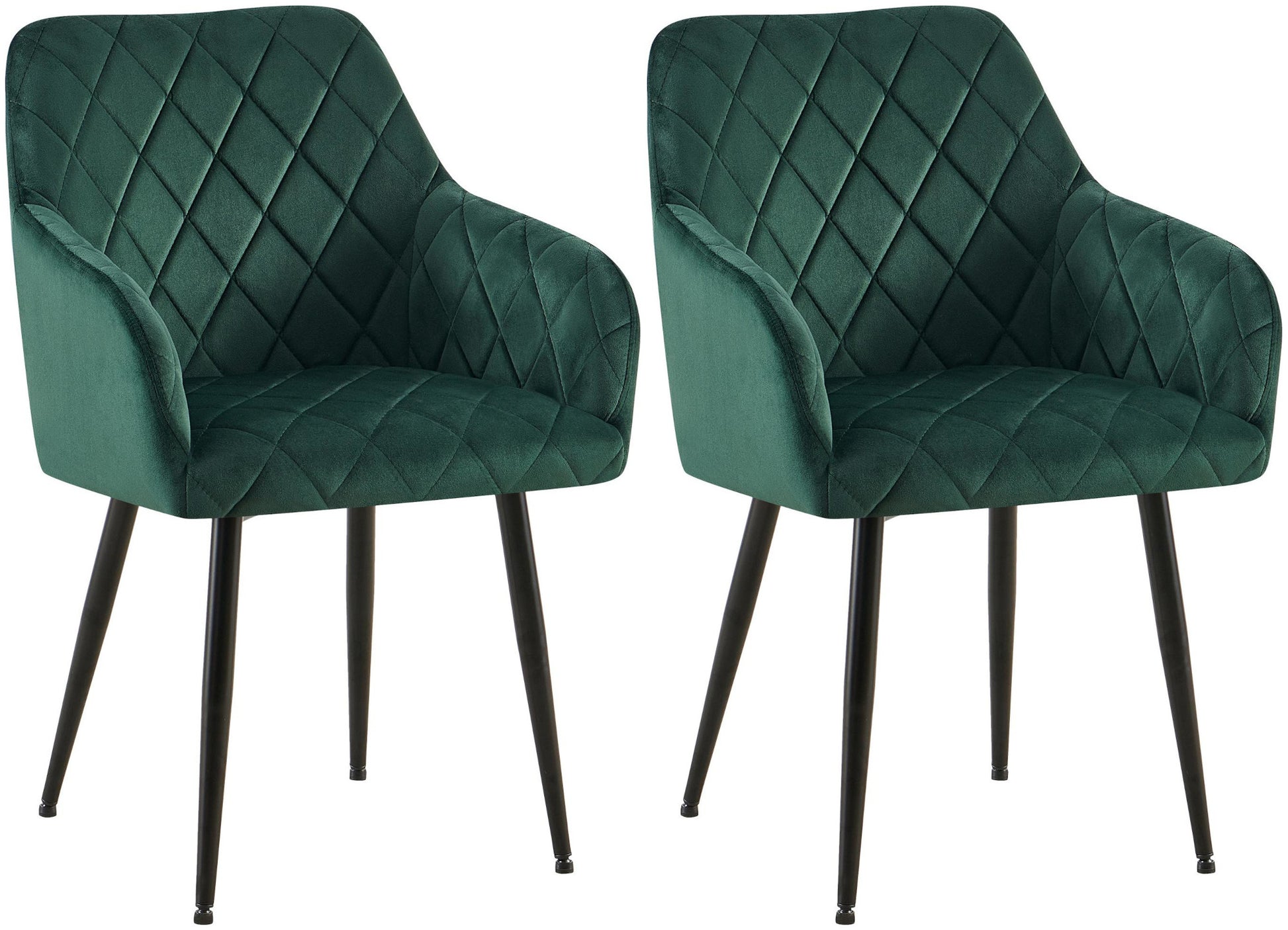 2-delige Set Eetkamerstoelen - Fluwelen Zitstoelen - Comfortabele Zithouding, Tot 150 kg Kleur groen Materiaal onderstel Metaal matzwart