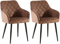 2-delige Set Eetkamerstoelen - Fluwelen Zitstoelen - Comfortabele Zithouding, Tot 150 kg Kleur bruin Materiaal onderstel Metaal matzwart