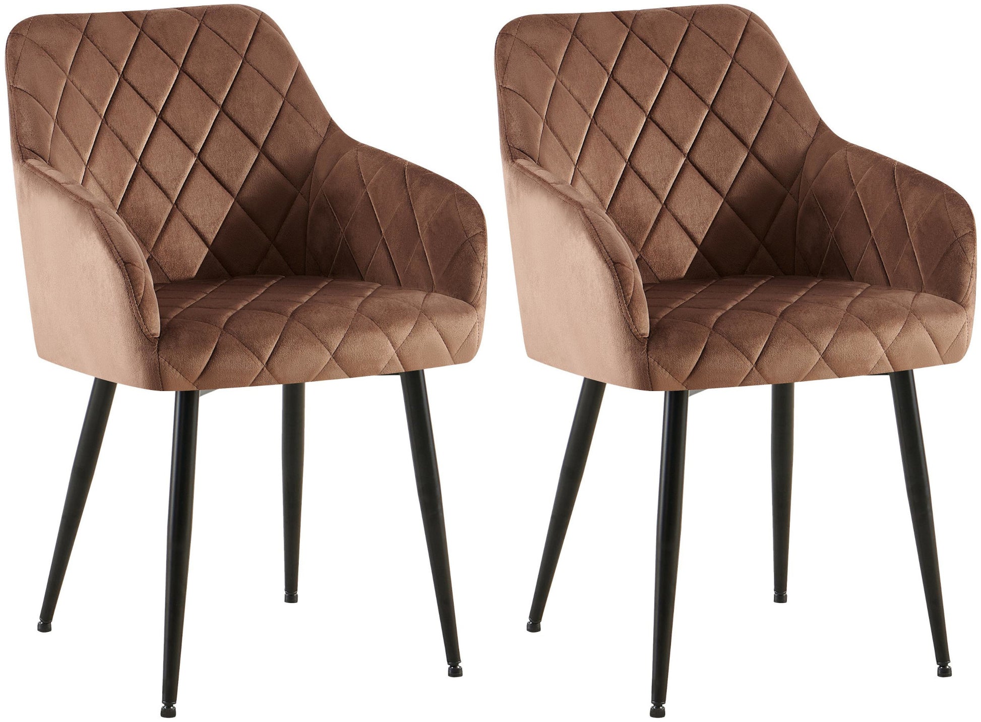 2-delige Set Eetkamerstoelen - Fluwelen Zitstoelen - Comfortabele Zithouding, Tot 150 kg Kleur bruin Materiaal onderstel Metaal matzwart