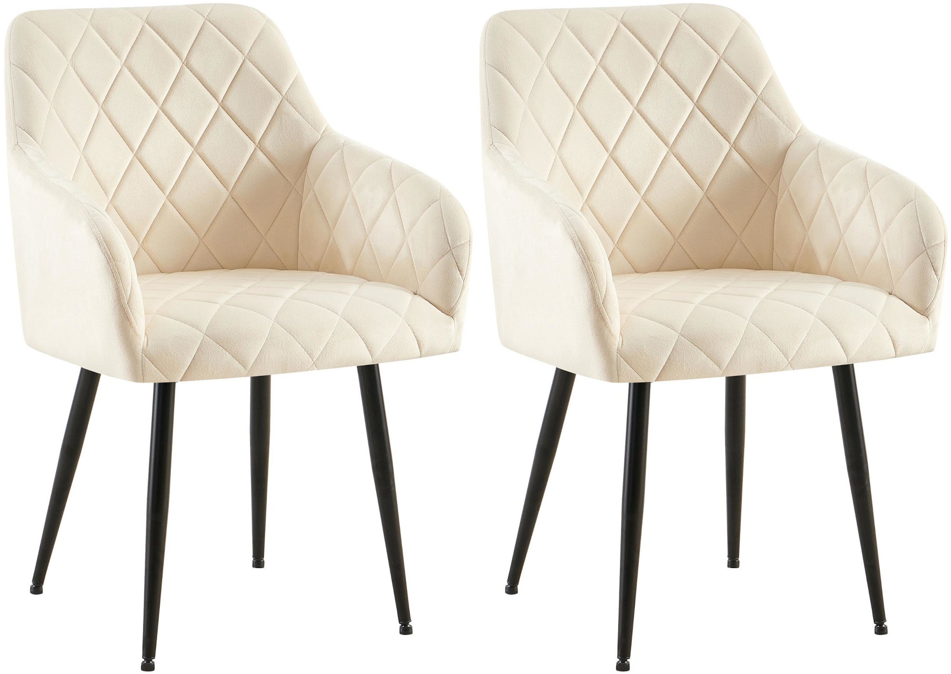 2-delige Set Eetkamerstoelen - Fluwelen Zitstoelen - Comfortabele Zithouding, Tot 150 kg Kleur crème Materiaal onderstel Metaal matzwart