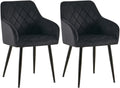 2-delige Set Eetkamerstoelen - Fluwelen Zitstoelen - Comfortabele Zithouding, Tot 150 kg Kleur zwart Materiaal onderstel Metaal matzwart
