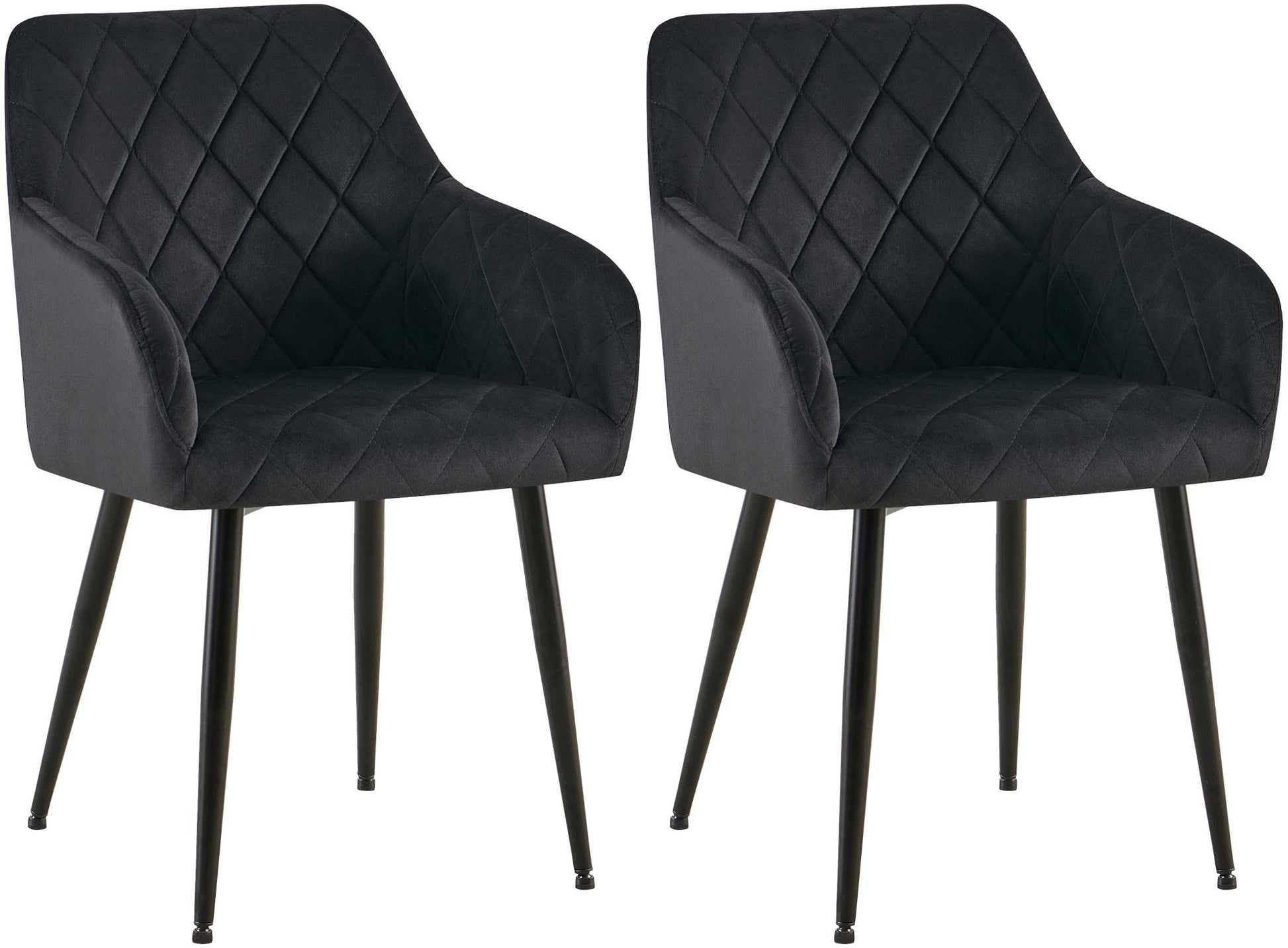 2-delige Set Eetkamerstoelen - Fluwelen Zitstoelen - Comfortabele Zithouding, Tot 150 kg Kleur zwart Materiaal onderstel Metaal matzwart