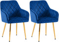 2-delige Set Eetkamerstoelen - Fluwelen Zitstoelen - Comfortabele Zithouding, Tot 150 kg Kleur donkerblauw Materiaal onderstel Metaalgoud