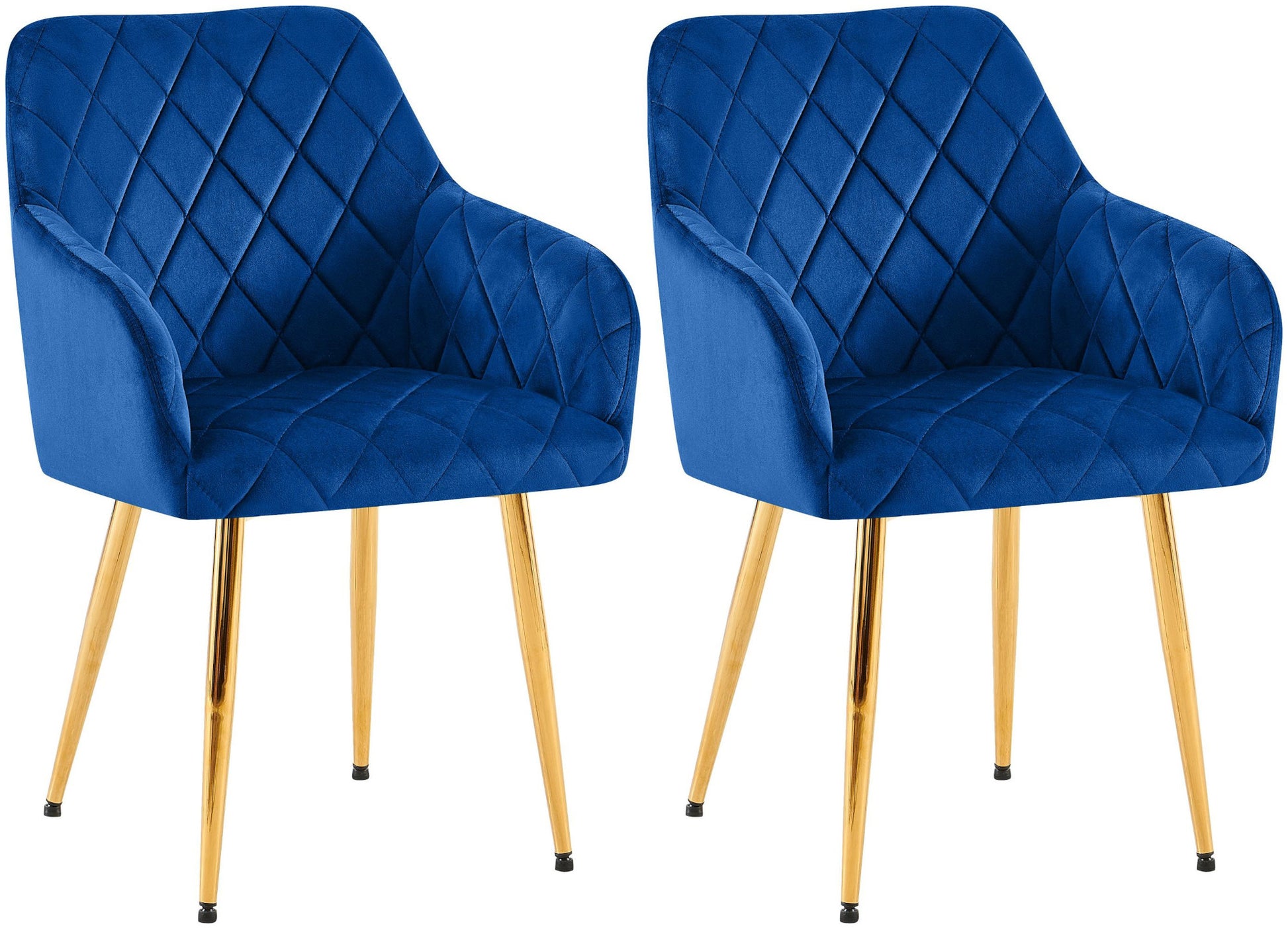 2-delige Set Eetkamerstoelen - Fluwelen Zitstoelen - Comfortabele Zithouding, Tot 150 kg Kleur donkerblauw Materiaal onderstel Metaalgoud