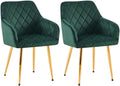 2-delige Set Eetkamerstoelen - Fluwelen Zitstoelen - Comfortabele Zithouding, Tot 150 kg Kleur groen Materiaal onderstel Metaalgoud