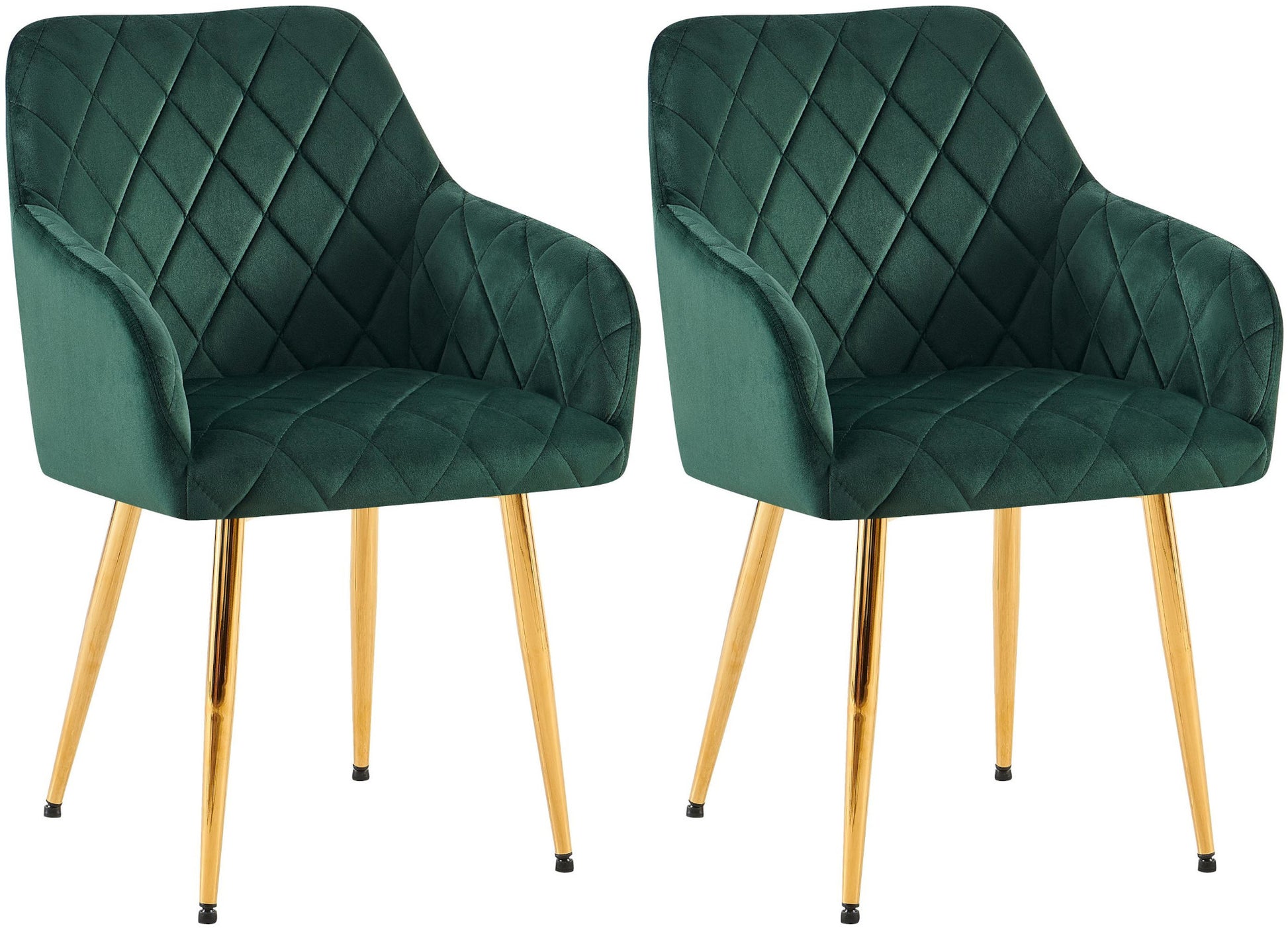 2-delige Set Eetkamerstoelen - Fluwelen Zitstoelen - Comfortabele Zithouding, Tot 150 kg Kleur groen Materiaal onderstel Metaalgoud