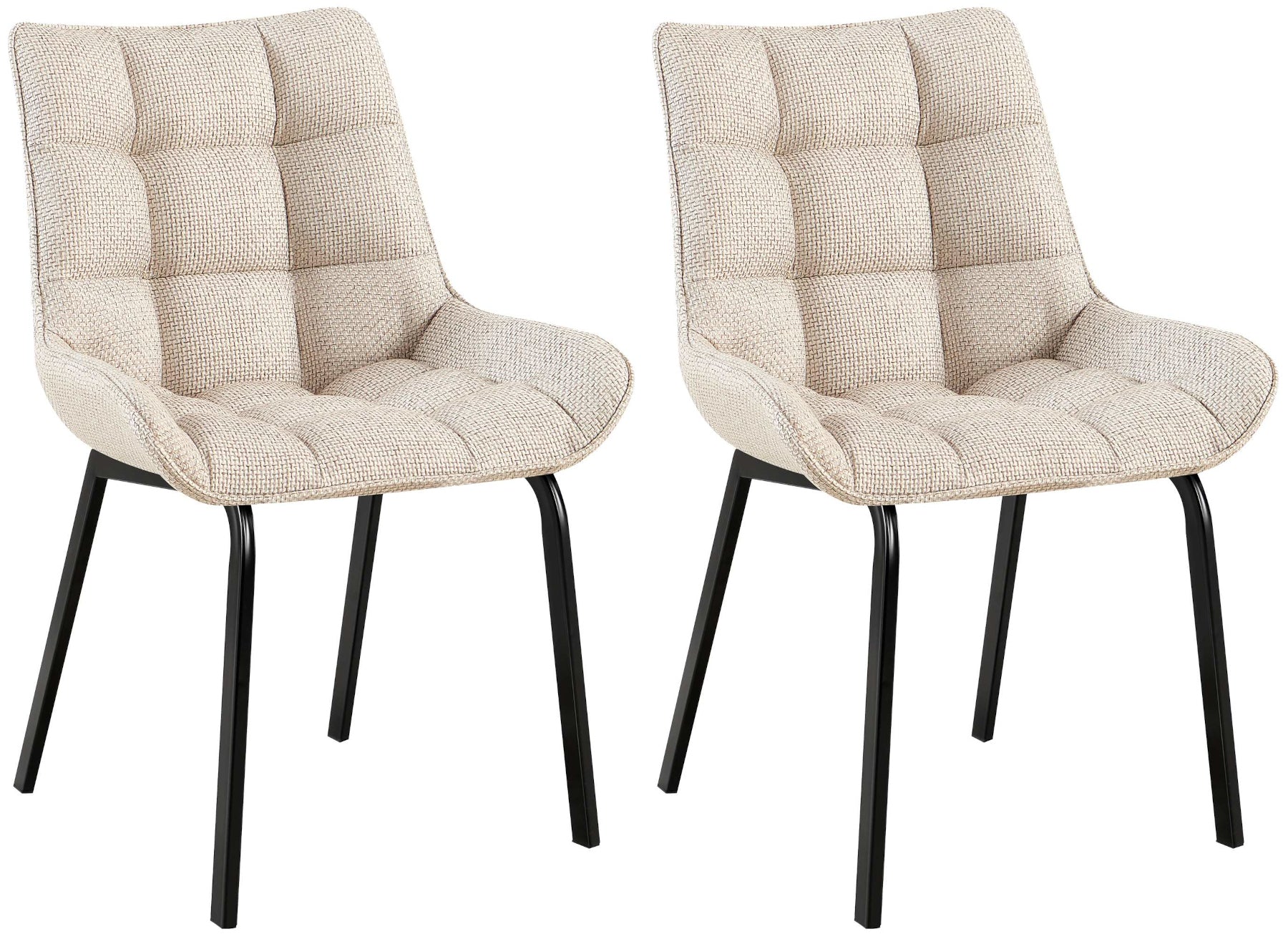 2-delige set Eetkamerstoelen - Keukenstoelen - Comfortabele Zithoogte, Metalen Onderstel Kleur ivoor Materiaal Stof