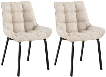 2-delige set Eetkamerstoelen - Keukenstoelen - Comfortabele Zithoogte, Metalen Onderstel Kleur ivoor Materiaal Stof