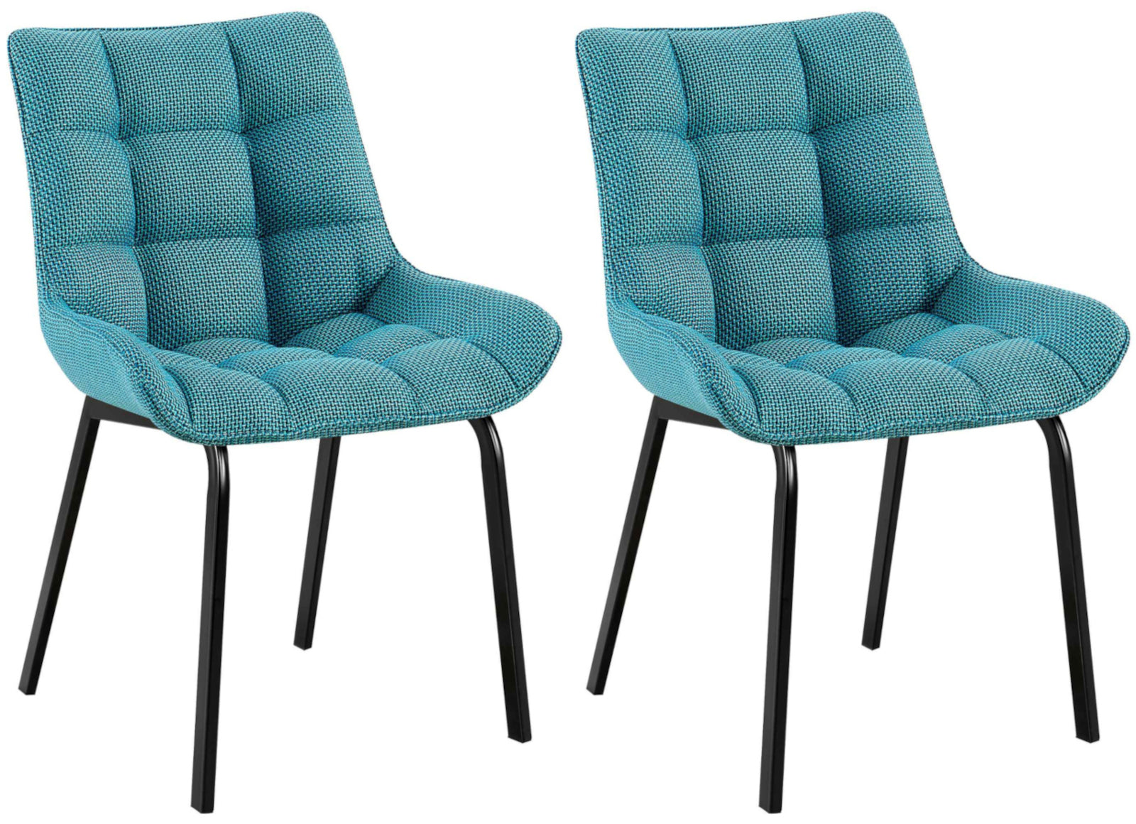 2-delige set Eetkamerstoelen - Keukenstoelen - Comfortabele Zithoogte, Metalen Onderstel Kleur turkoois Materiaal Stof