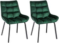 2-delige set Eetkamerstoelen - Keukenstoelen - Comfortabele Zithoogte, Metalen Onderstel Kleur groen Materiaal zacht