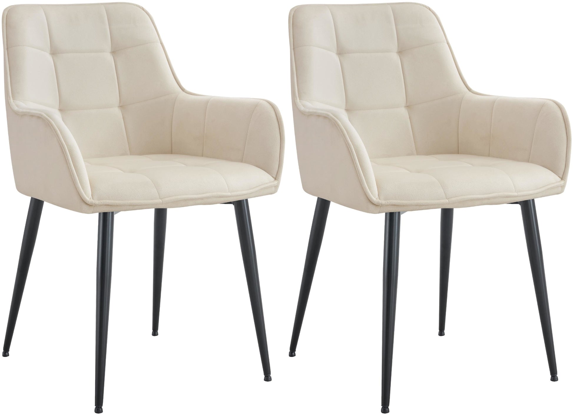 2-delige Set Eetkamerstoelen - Velvet Fauteuil - Ergonomisch Comfort Kleur crème