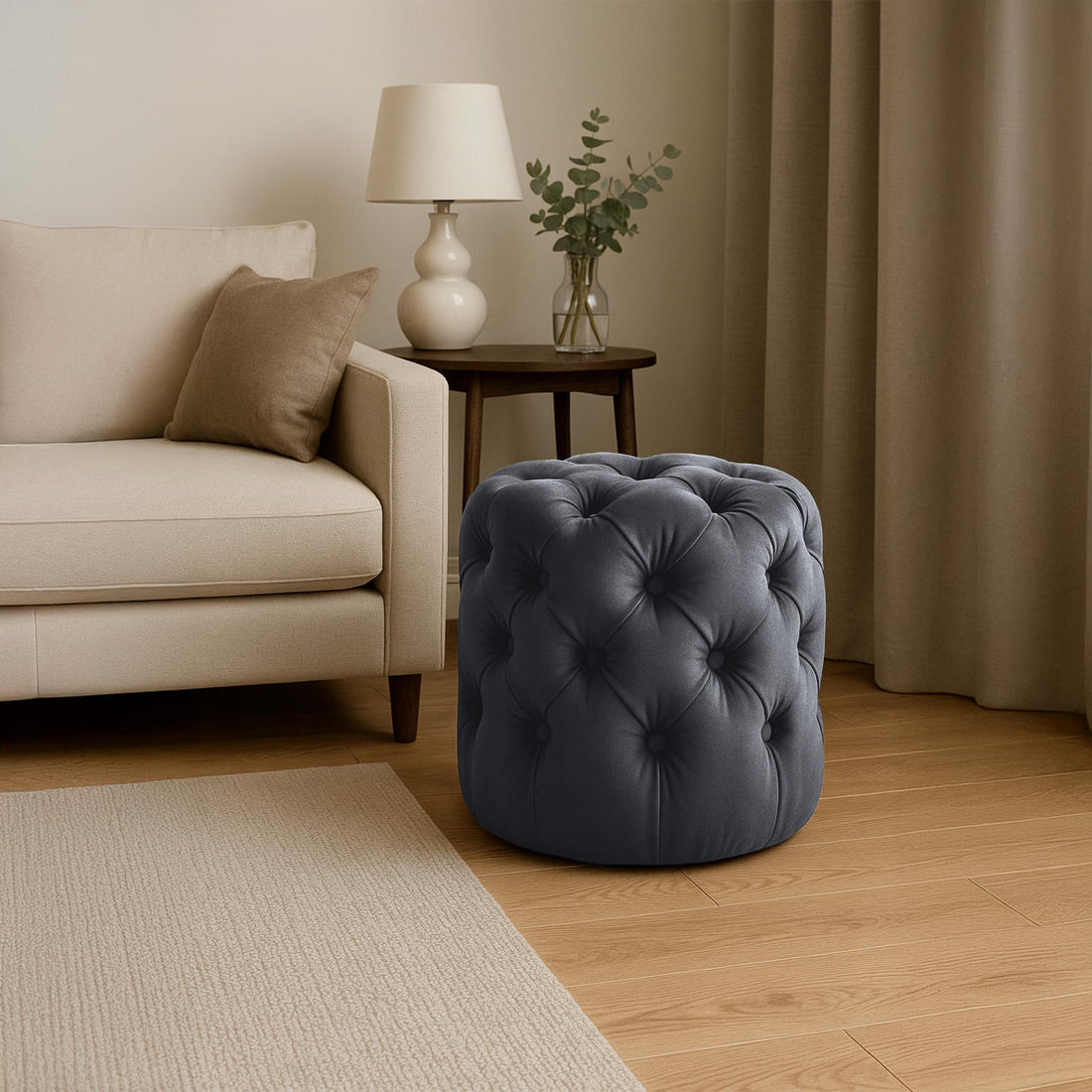 Fluwelen hocker Chesterfield-stijl - Poef voetenbank - Elegant design, onderhoudsvriendelijk Kleur donkergrijs