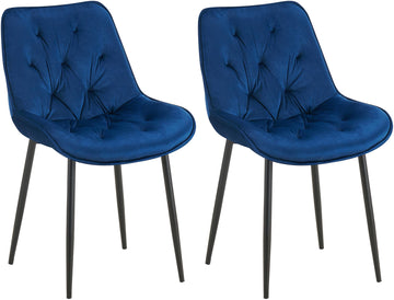 2-delige Set Eetkamerstoelen Fluweel - Keukenstoelen - Hoog Zitcomfort Kleur blauw