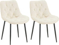 2-delige Set Eetkamerstoelen Fluweel - Keukenstoelen - Hoog Zitcomfort Kleur crème