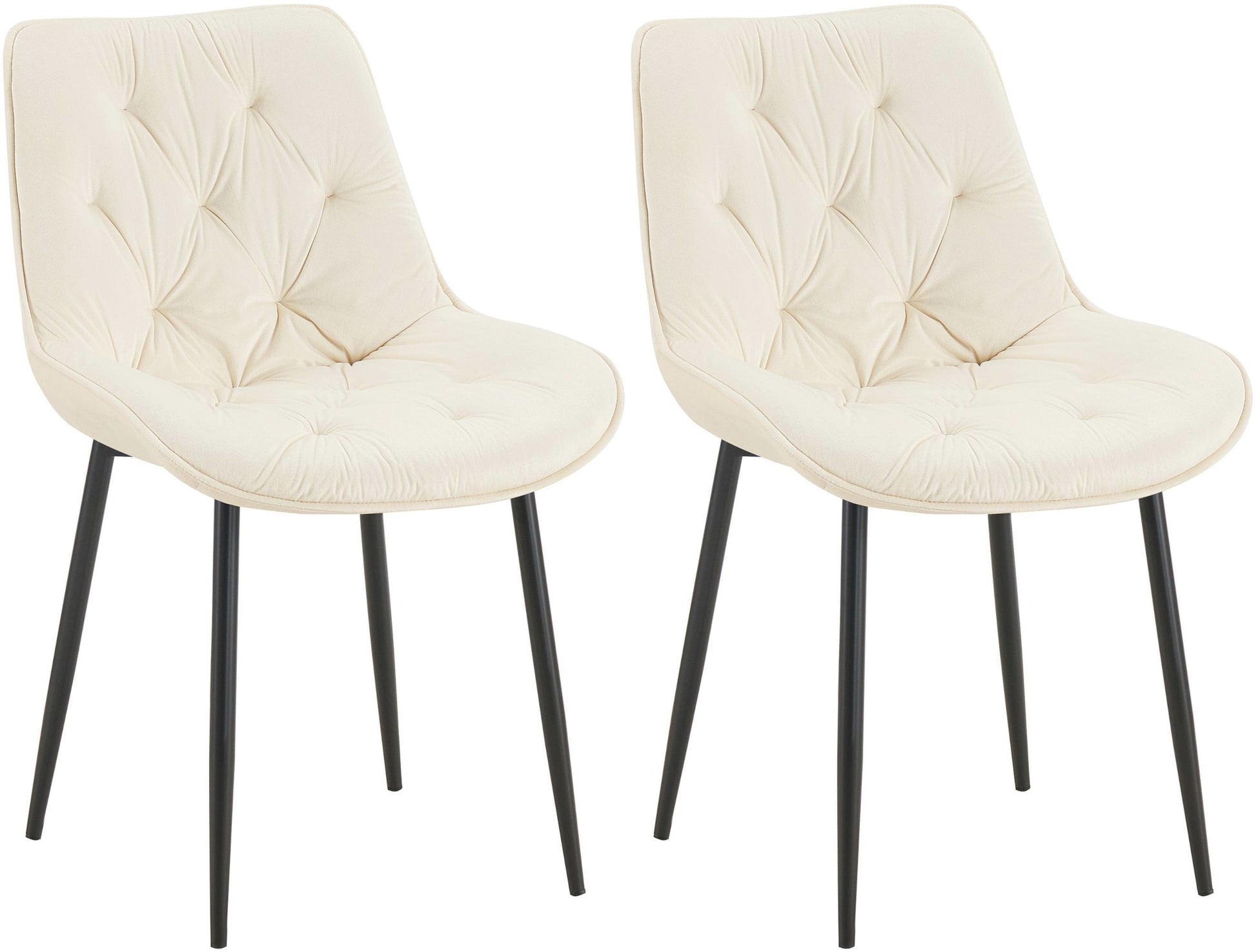 2-delige Set Eetkamerstoelen Fluweel - Keukenstoelen - Hoog Zitcomfort Kleur crème