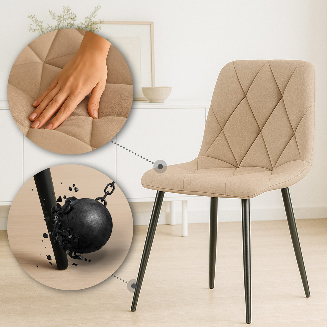 Fluwelen Eetkamerstoel - Luxe Stoel, Hoog Comfort, Modern Ontwerp Kleur taupe