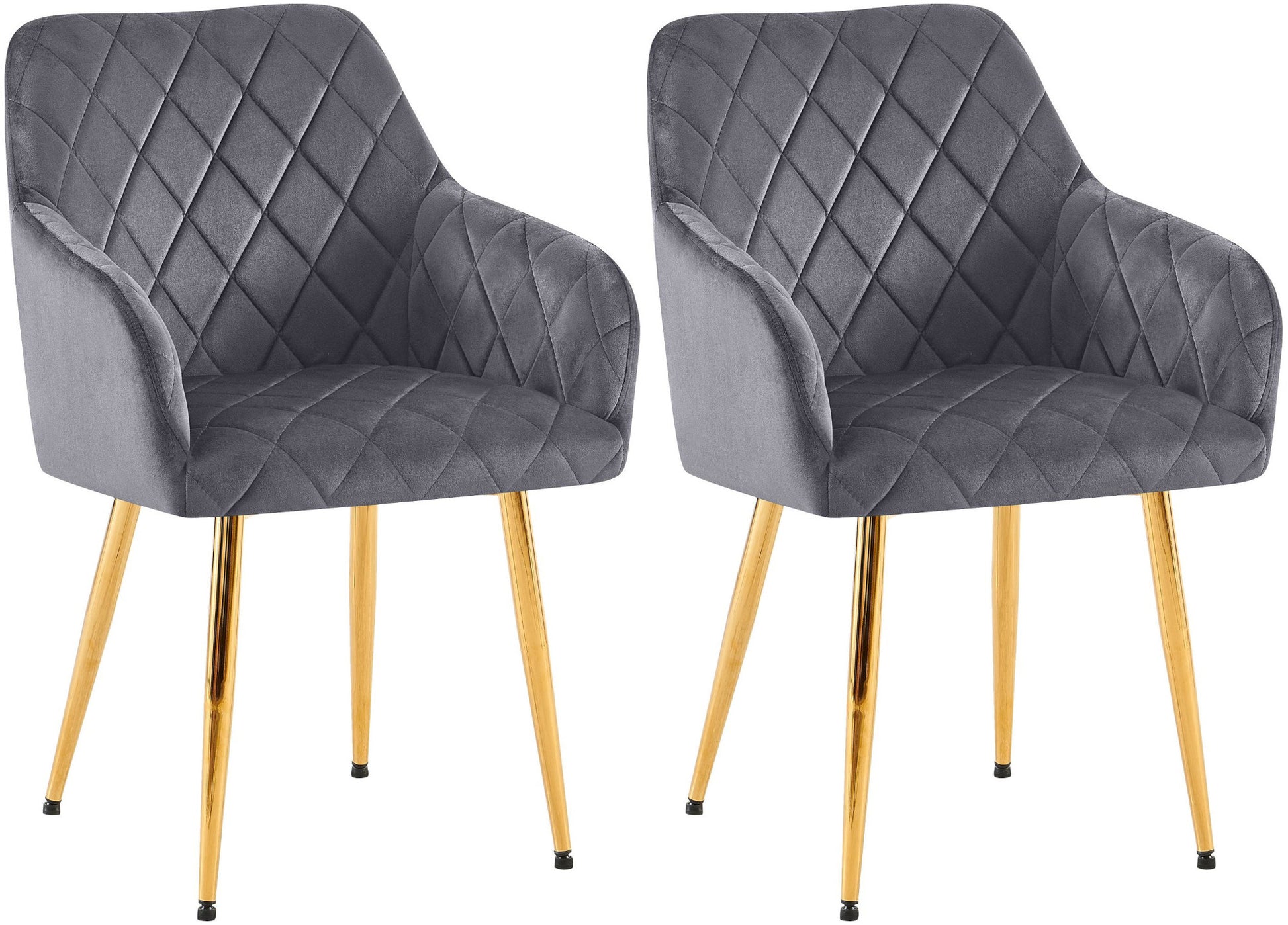 2-delige Set Eetkamerstoelen - Fluwelen Zitstoelen - Comfortabele Zithouding, Tot 150 kg Kleur donkergrijs Materiaal onderstel Metaalgoud