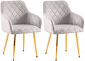 2-delige Set Eetkamerstoelen - Fluwelen Zitstoelen - Comfortabele Zithouding, Tot 150 kg Kleur grijs Materiaal onderstel Metaalgoud