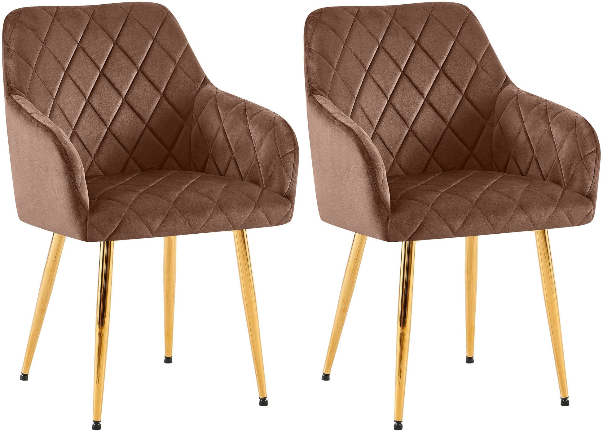 2-delige Set Eetkamerstoelen - Fluwelen Zitstoelen - Comfortabele Zithouding, Tot 150 kg Kleur bruin Materiaal onderstel Metaalgoud