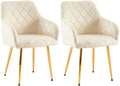 2-delige Set Eetkamerstoelen - Fluwelen Zitstoelen - Comfortabele Zithouding, Tot 150 kg Kleur crème Materiaal onderstel Metaalgoud