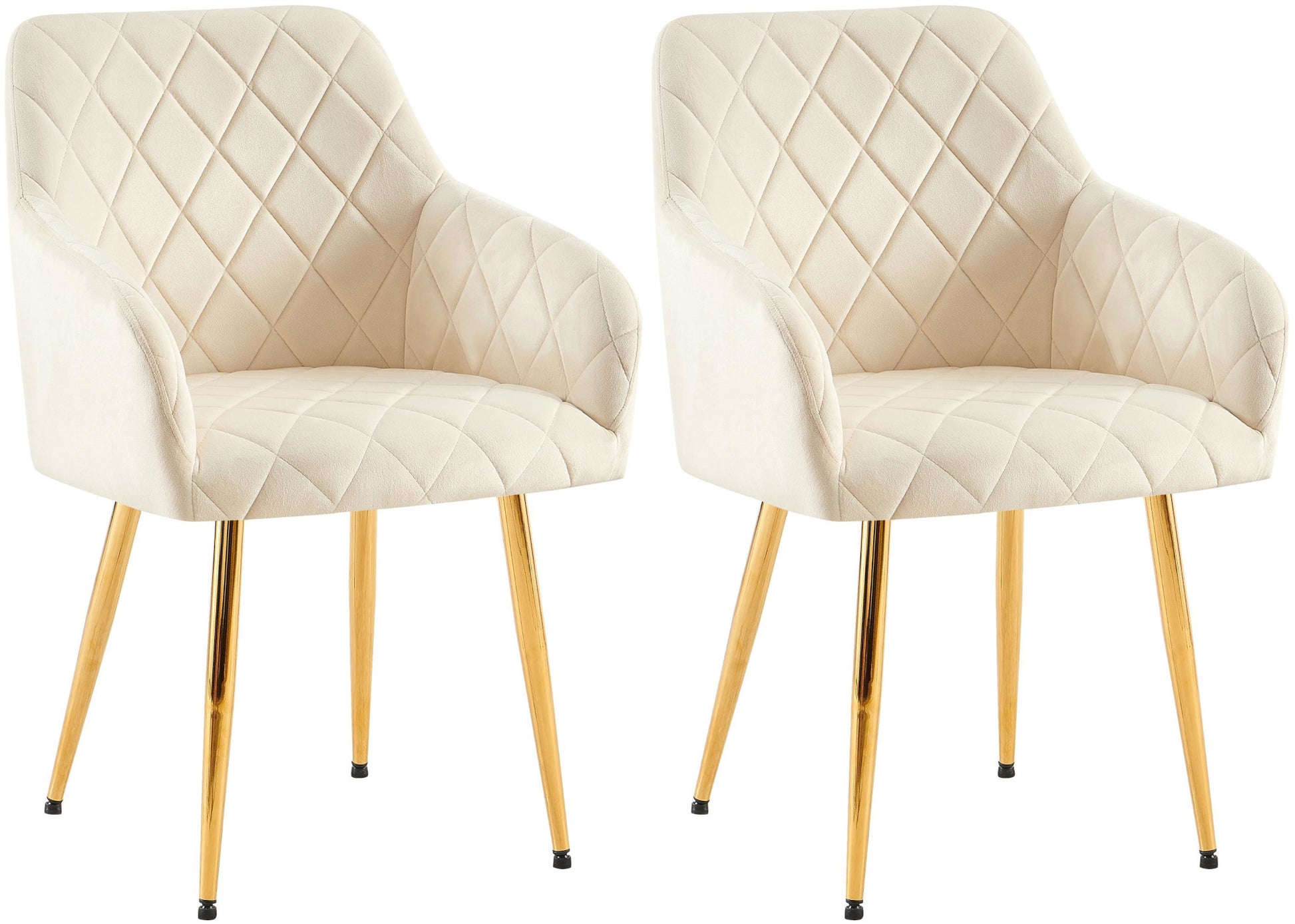 2-delige Set Eetkamerstoelen - Fluwelen Zitstoelen - Comfortabele Zithouding, Tot 150 kg Kleur crème Materiaal onderstel Metaalgoud