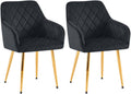 2-delige Set Eetkamerstoelen - Fluwelen Zitstoelen - Comfortabele Zithouding, Tot 150 kg Kleur zwart Materiaal onderstel Metaalgoud