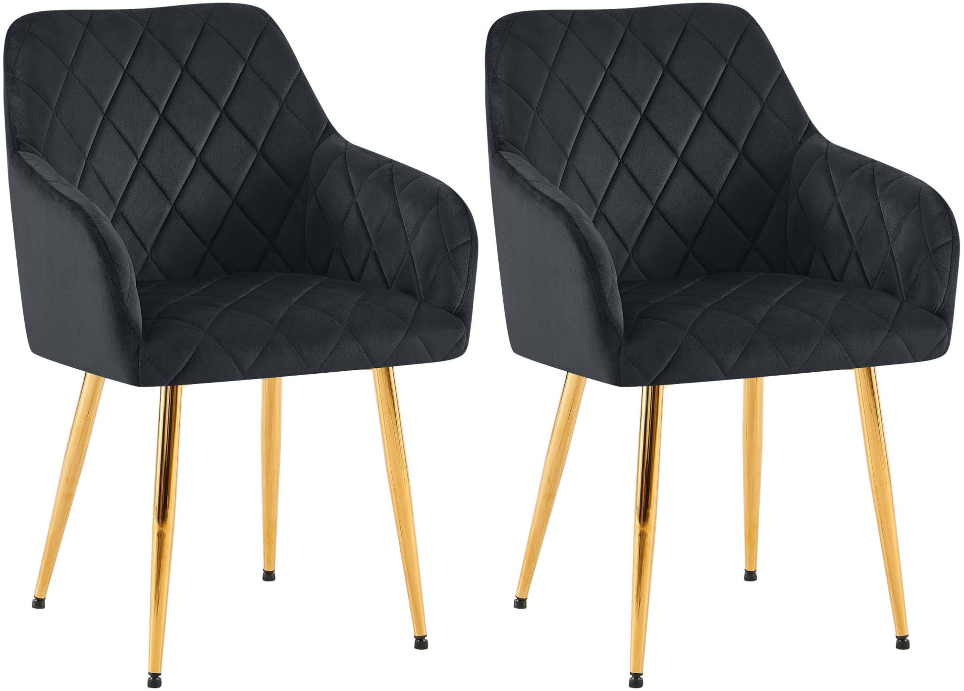 2-delige Set Eetkamerstoelen - Fluwelen Zitstoelen - Comfortabele Zithouding, Tot 150 kg Kleur zwart Materiaal onderstel Metaalgoud