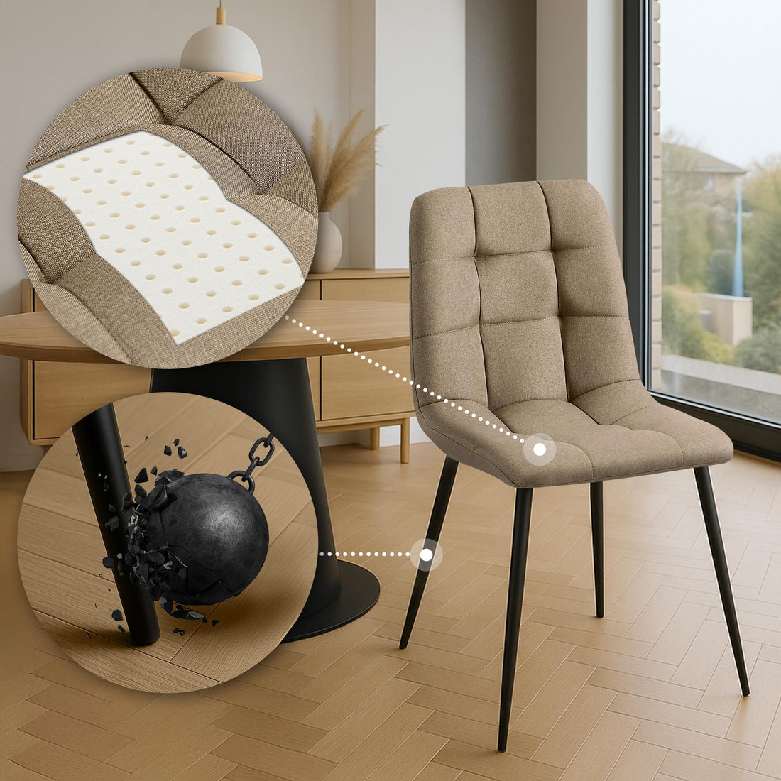 4-delige set Eetkamerstoelen - Stoelen - Tijdloos Design & Hoog Comfort Kleur taupe