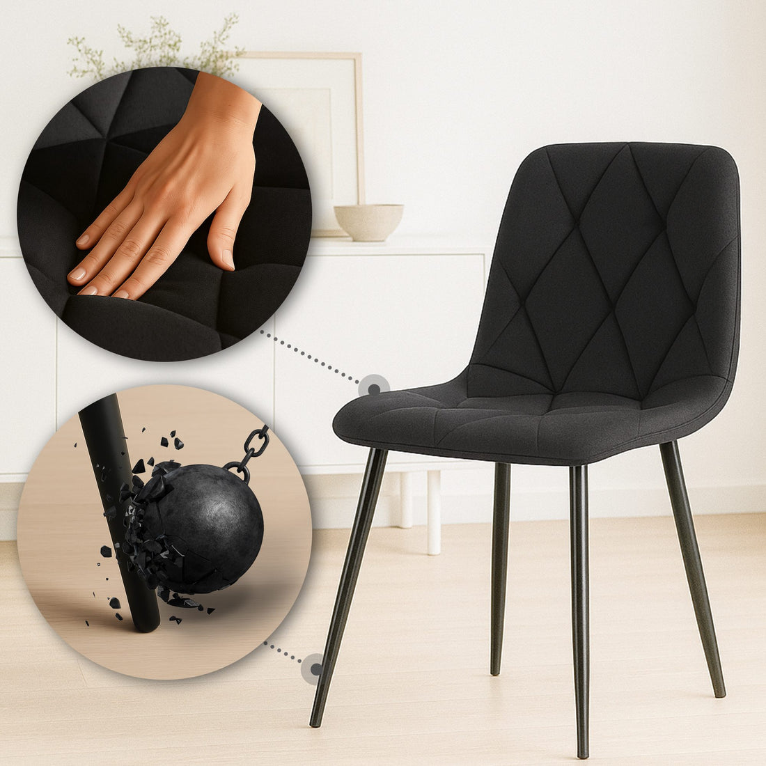 Set van twee Moderne Eetkamerstoelen - Keukenstoelen - Comfort & Stijl, Gestoffeerd Design Kleur zwart