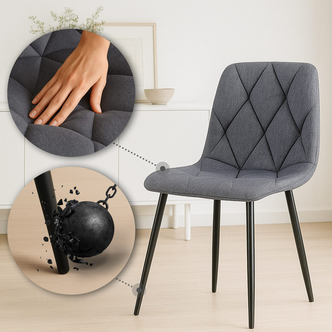 2-delige Set Eetkamerstoelen - Keukenstoelen - Hoog Comfort Design Kleur donkergrijs