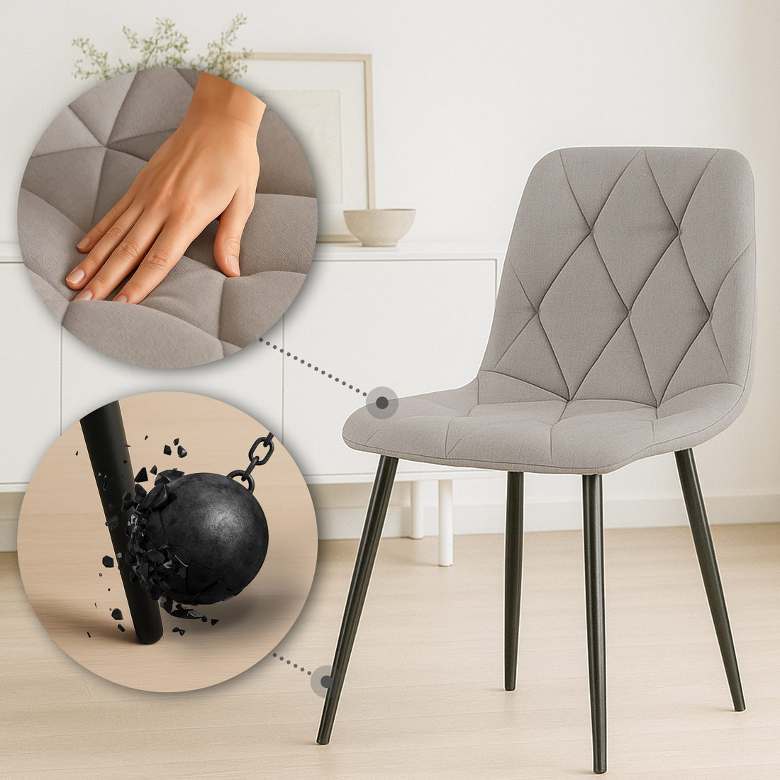 2-delige set Eetkamerstoelen - Keukenstoelen, Comfortabel Fluweel, Tijdloze Look Kleur lichtgrijs