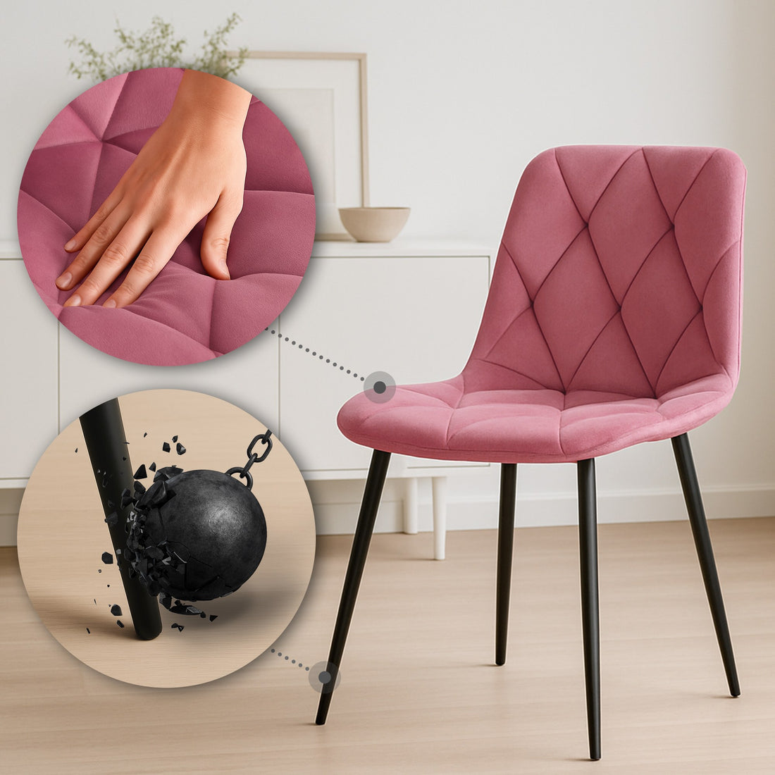 Set van 2 Fluwelen Eetkamerstoelen - Comfortabel & Tijdloos Design Kleur roze (licht)