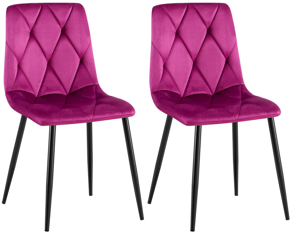 2-delige set Eetkamerstoelen - Dining Chairs - Hoog Zitcomfort - Fluweel Bekleding Kleur paars