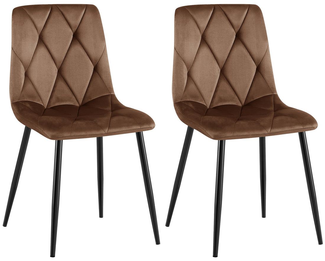 2 Eetkamerstoelen Set - Keukenstoelen - Hoog Zitcomfort, Fluwelen Bekleding Kleur bruin