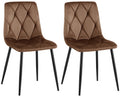 2 Eetkamerstoelen Set - Keukenstoelen - Hoog Zitcomfort, Fluwelen Bekleding Kleur bruin