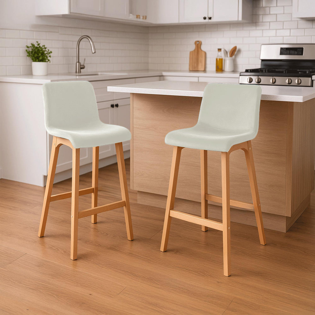 Barkruk Fluweel - Kruk Met Rugleuning - Extra Comfort, Stabiliteit & Vloerbeschermers, Crèmekleur Kleur crème