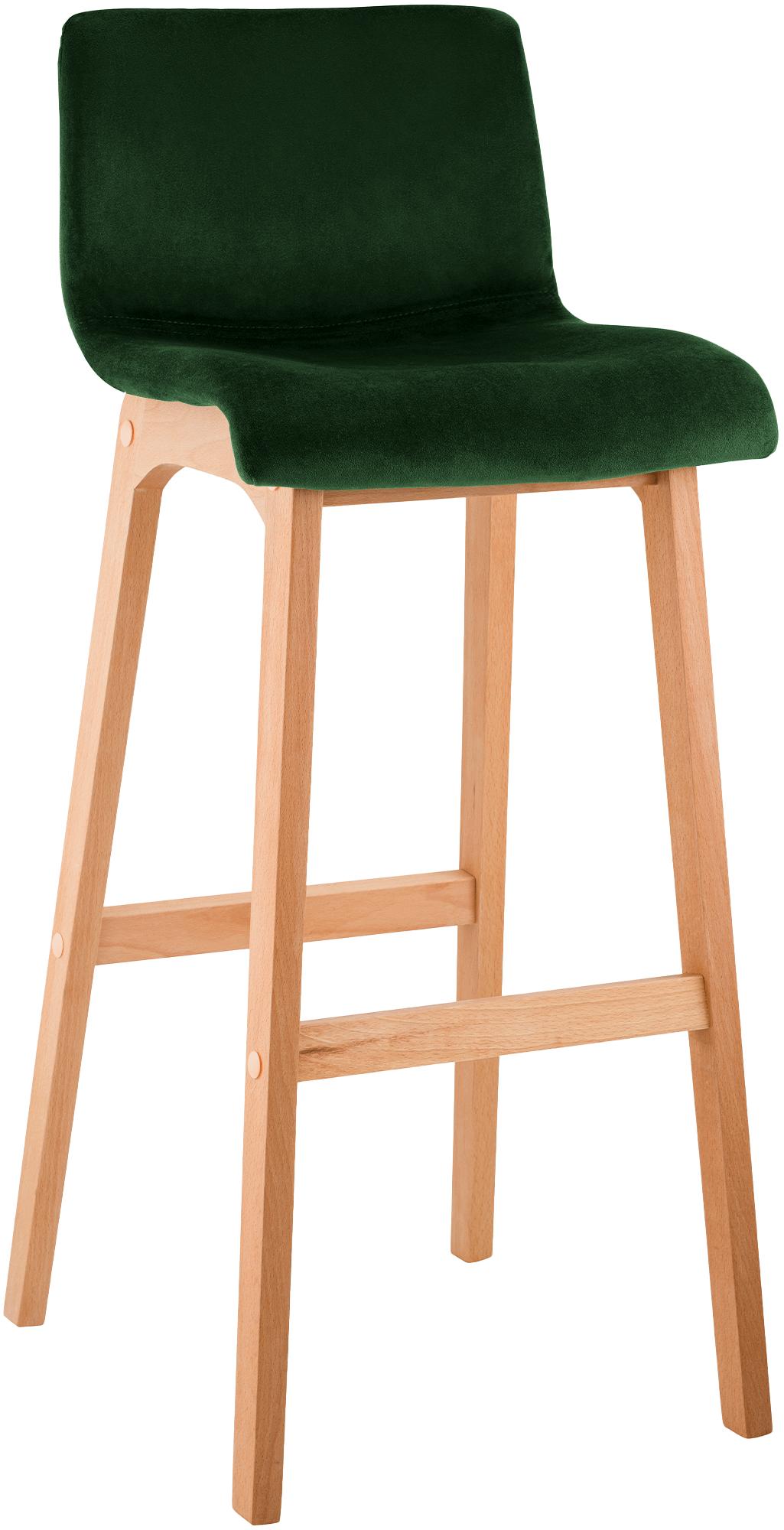 Barkruk met fluwelen bekleding - Barstoel - Ergonomisch zitcomfort, natuurkleurig houten frame Kleur groen